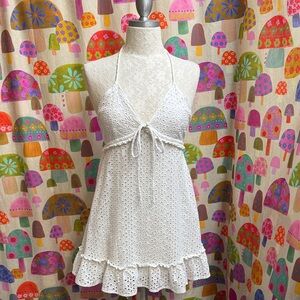 Mahina Backless 100% Cotton Eyelet Tie Neck Top. Small